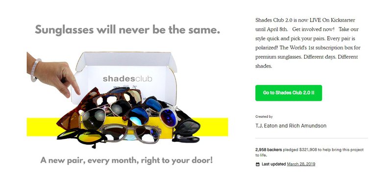 sunglasses club on kickstarter