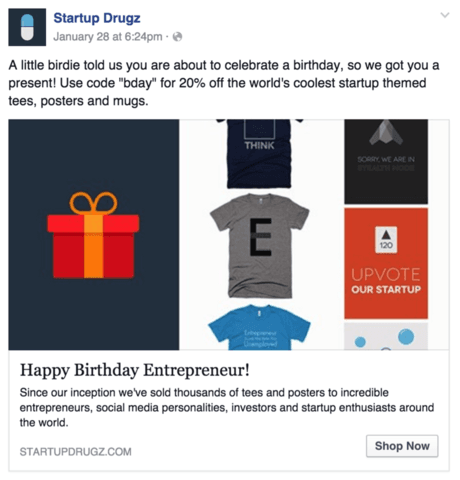 startup drugz facebook happy birthday ad