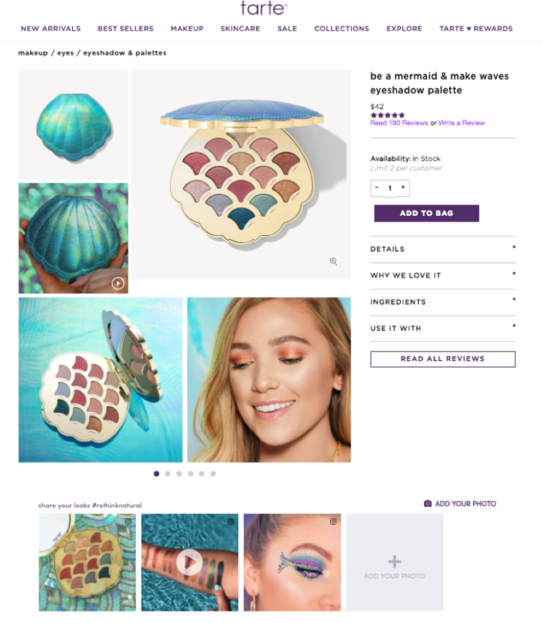 pixlee UGC example from Tarte product page image gallery