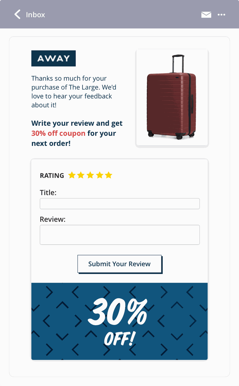 away email UGC asking for reviews example