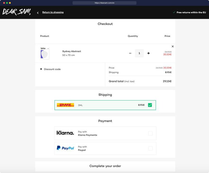 dearsam one page checkout optimization flow ecommerce example