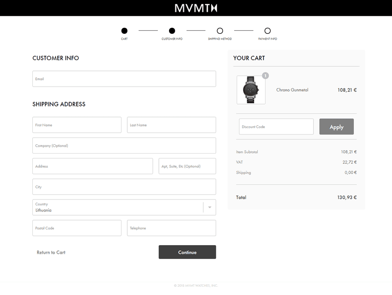 MVMT top ecommerce checkout process example