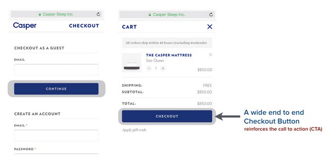 casper wide buttons for mobile checkout page ecommerce