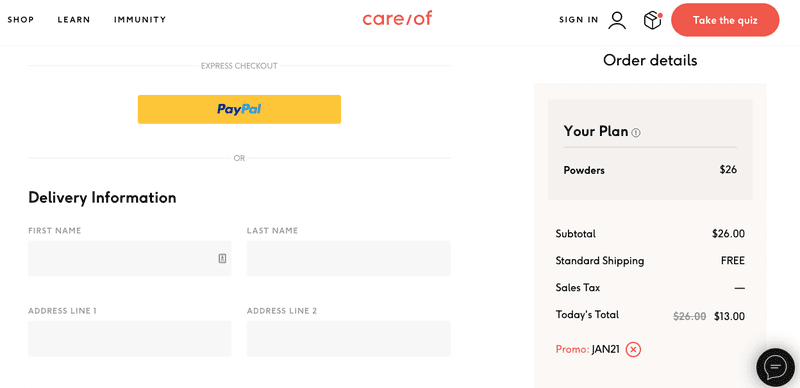 takecareof simplified checkout page menu for ecommerce