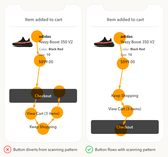 mobile cta buton flows with scanning pattern