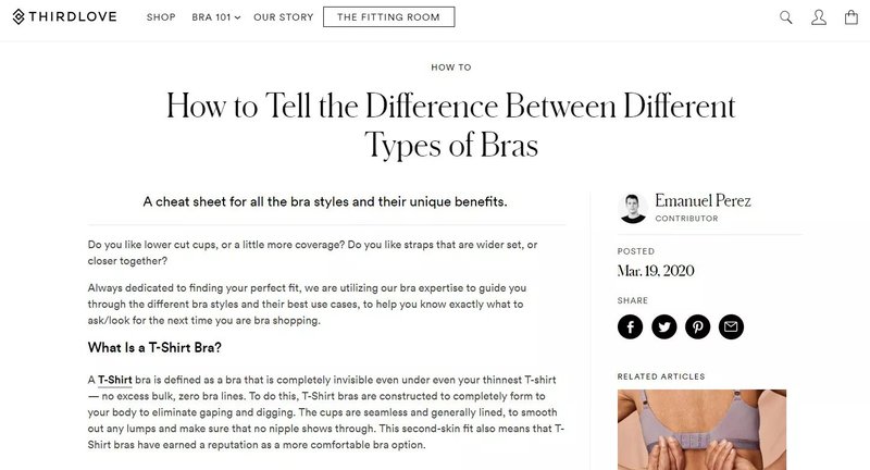 ecommerce ThirdLove different types of bras guide