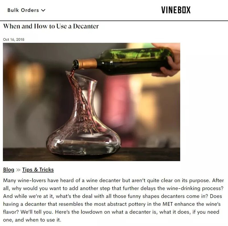 VINEBOX when and how to use a decanter