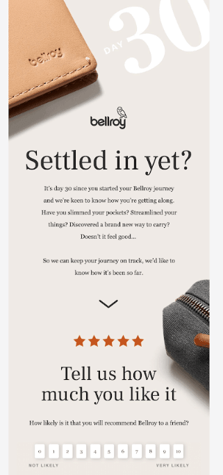 mayple-post-purchase-survey-email-Bellroy-order-review