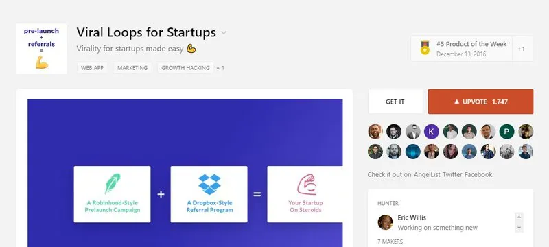 Viral Loops for startups on ProductHunt
