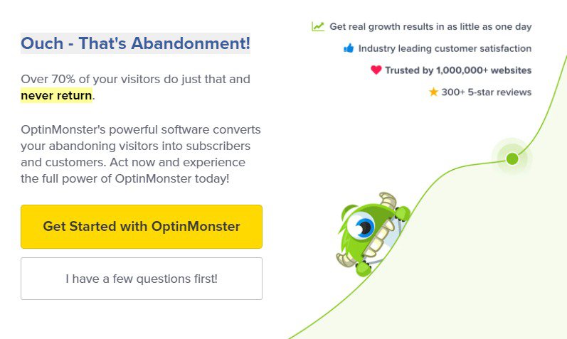 optinmonster exit popup example for ecommerce conversion rate optimization