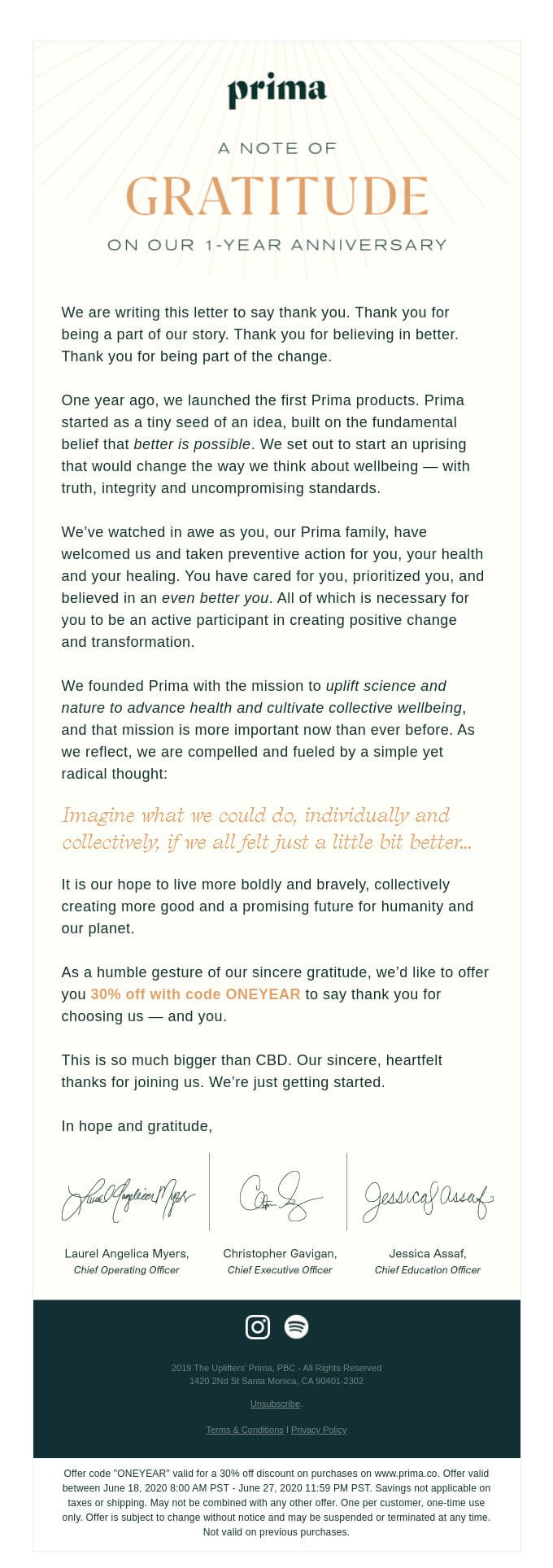 prima thank you email example