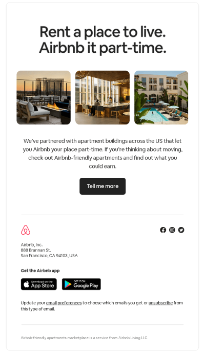 Screenshot of Airbnb email marketing example