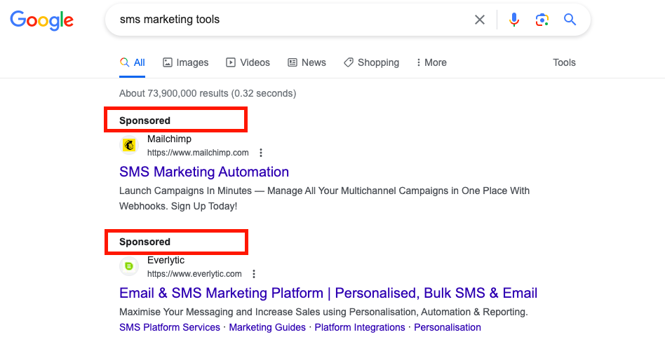 a screenshot of a google search for a marketing platform