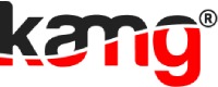 a red and black logo for a company KAMG