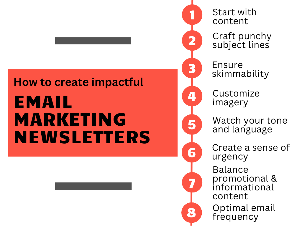 Infographic showcasing 8 ways to create impactful email marketing newsletters