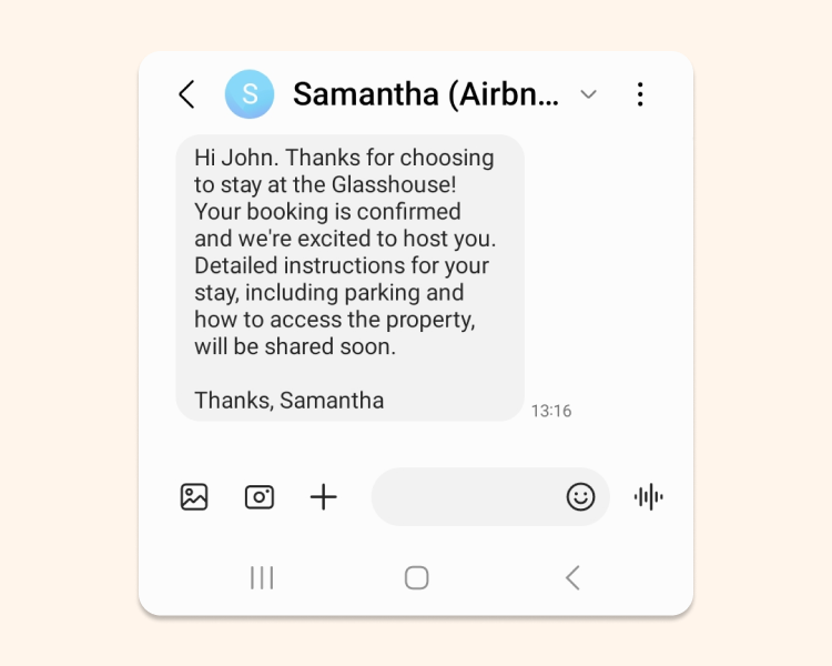 Screenshot of SMS message from Airbnb host