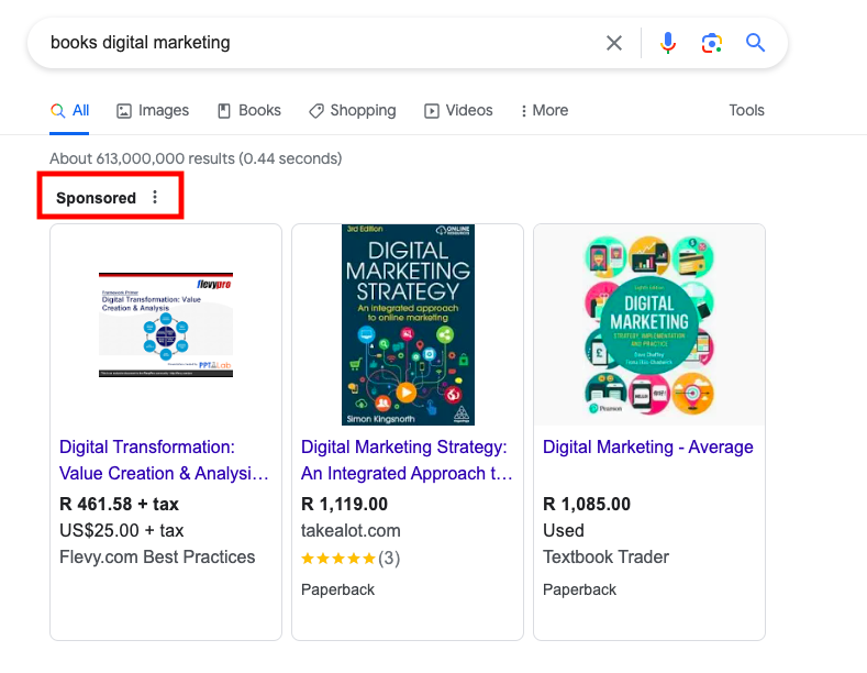 a google search for digital marketing