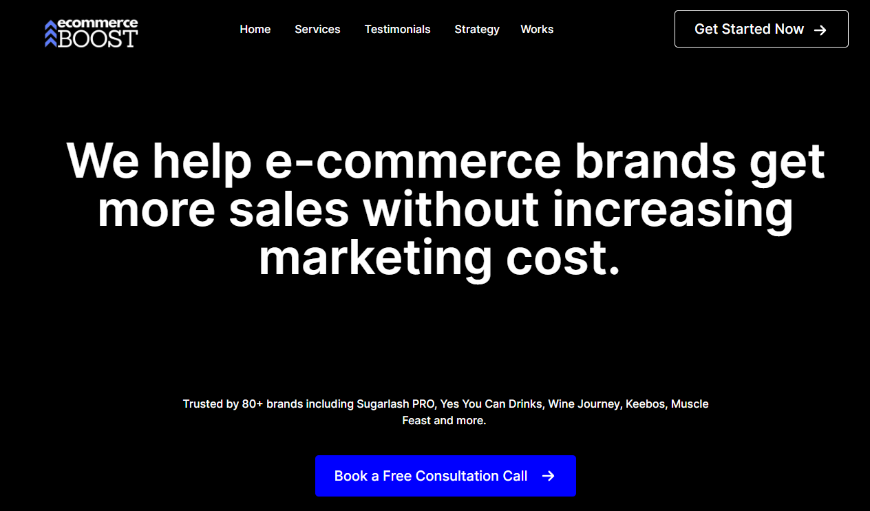 a website page with a black background and white text that reads we help e -