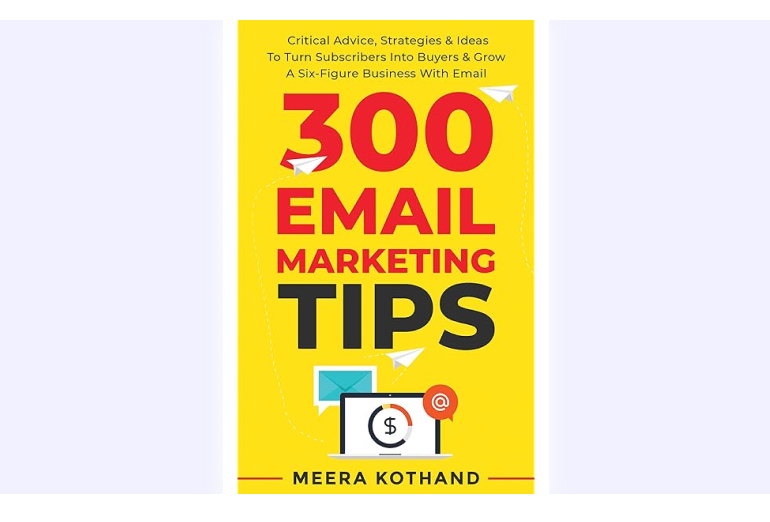 a yellow book cover with the title 300 email marketing tips