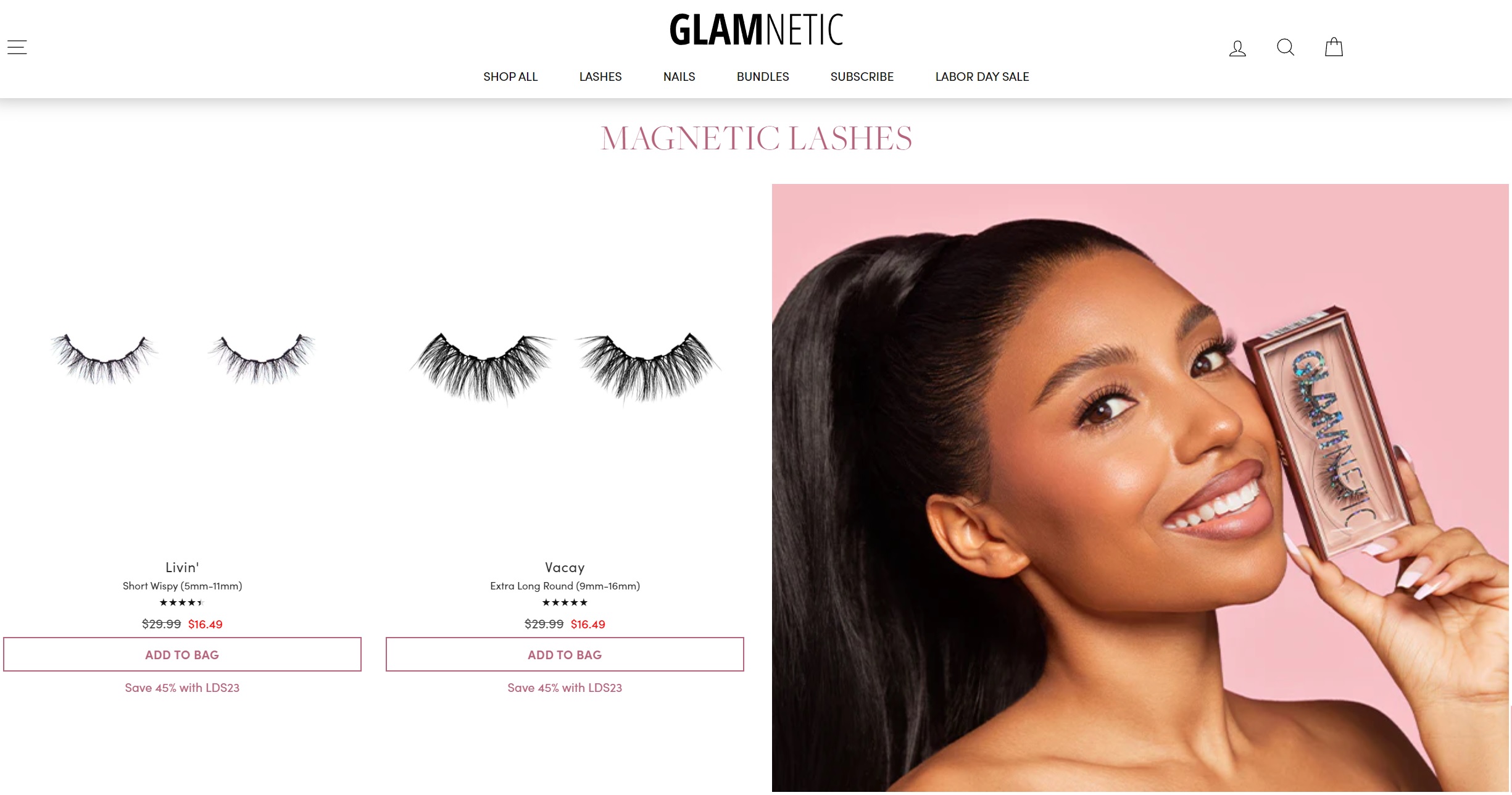a website page for a cosmetics store
