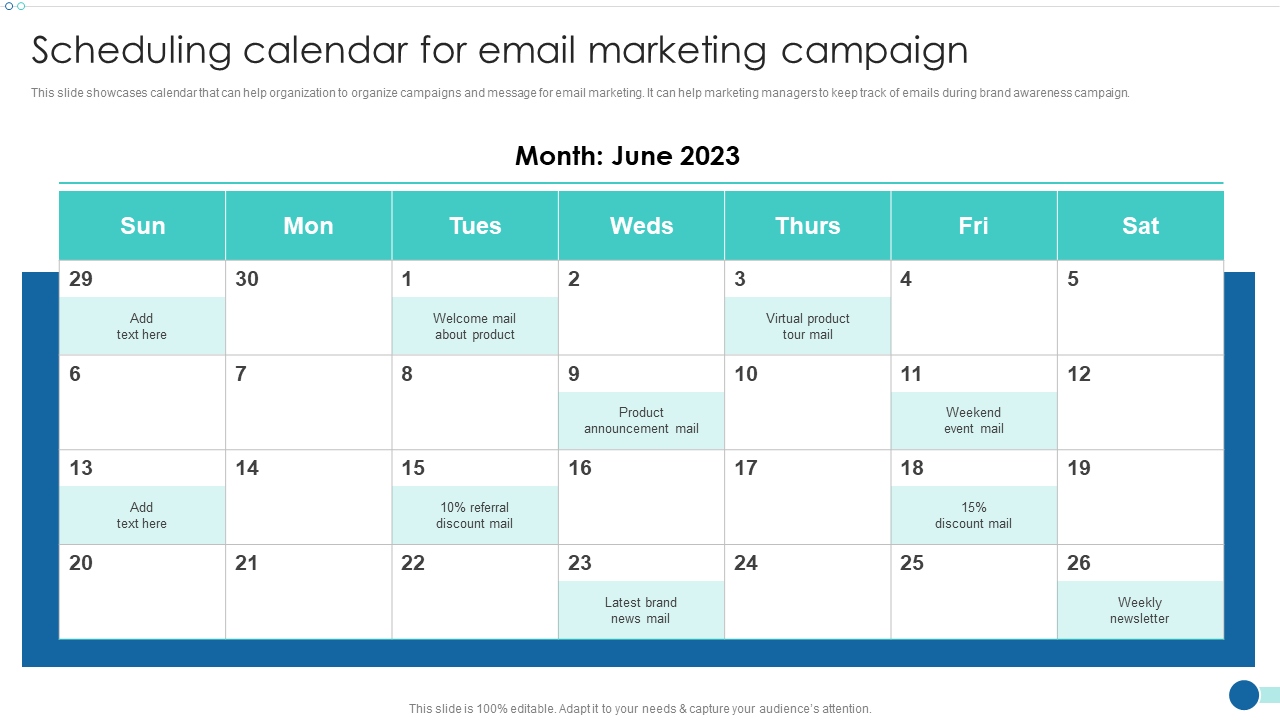 a calendar for email marketing campaign